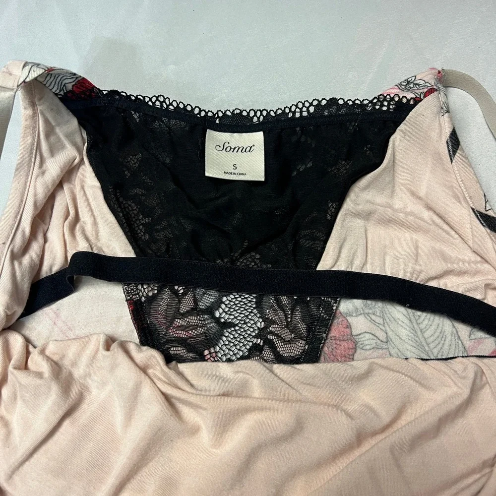Soma Intimates Floral Print Pajama Set Babydoll‎ Cami Top Palazzo Pants Lace Sm